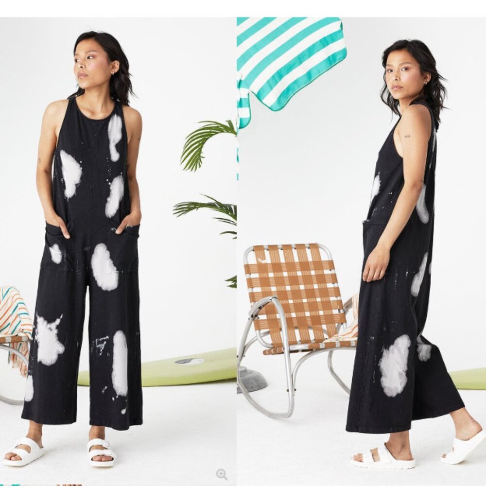 Back Beat Co Womens Organic Cotton Everyday Jumpsuit Vintage Black Cloud XXL NWT